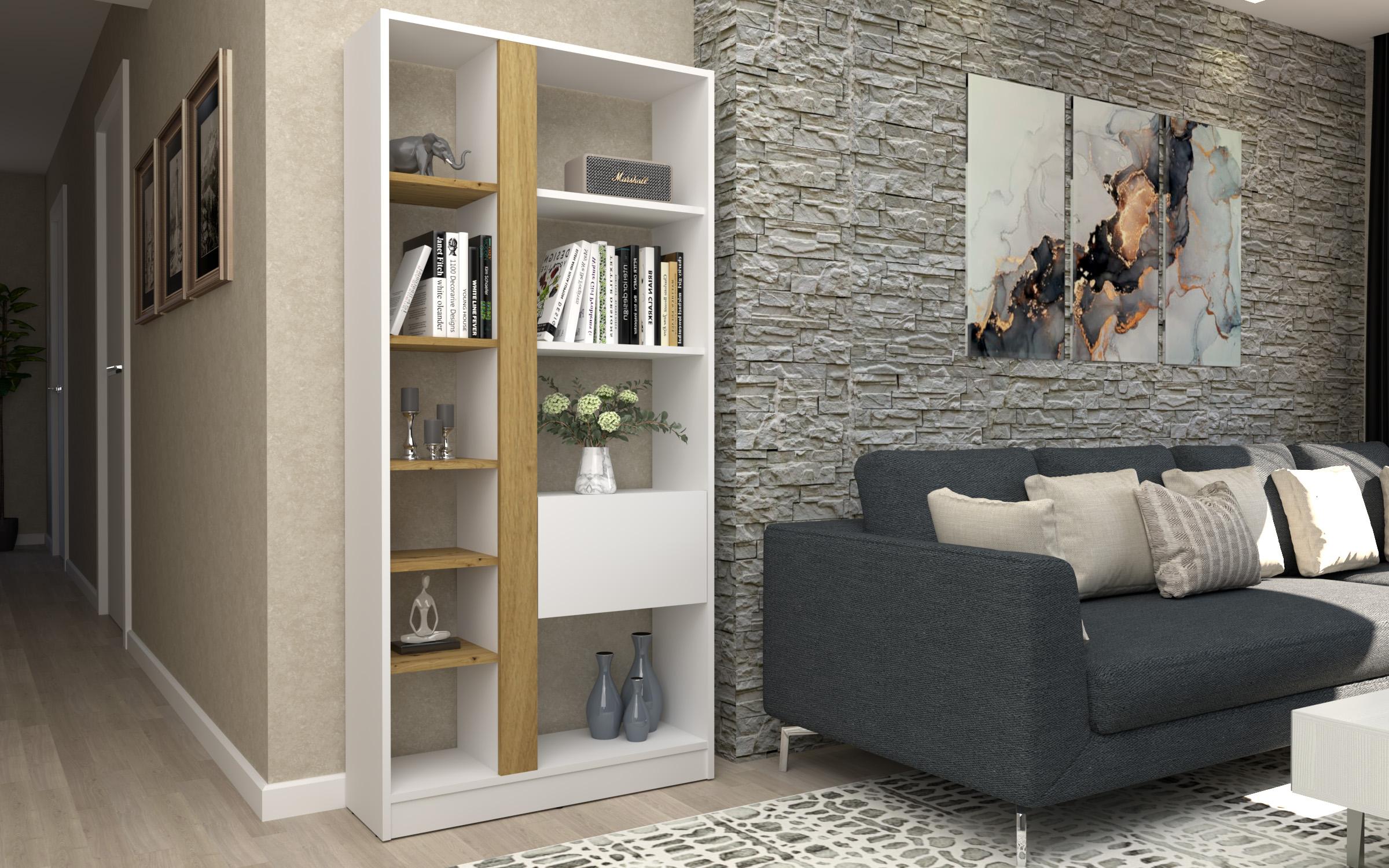 Etajera Notira, alb + stejar artisan  1